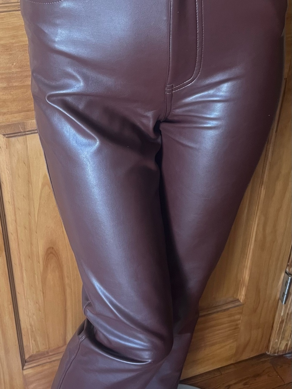 Abercrombie & Fitch Vegan Leather 90s High Rise Pants in Deep Burgundy